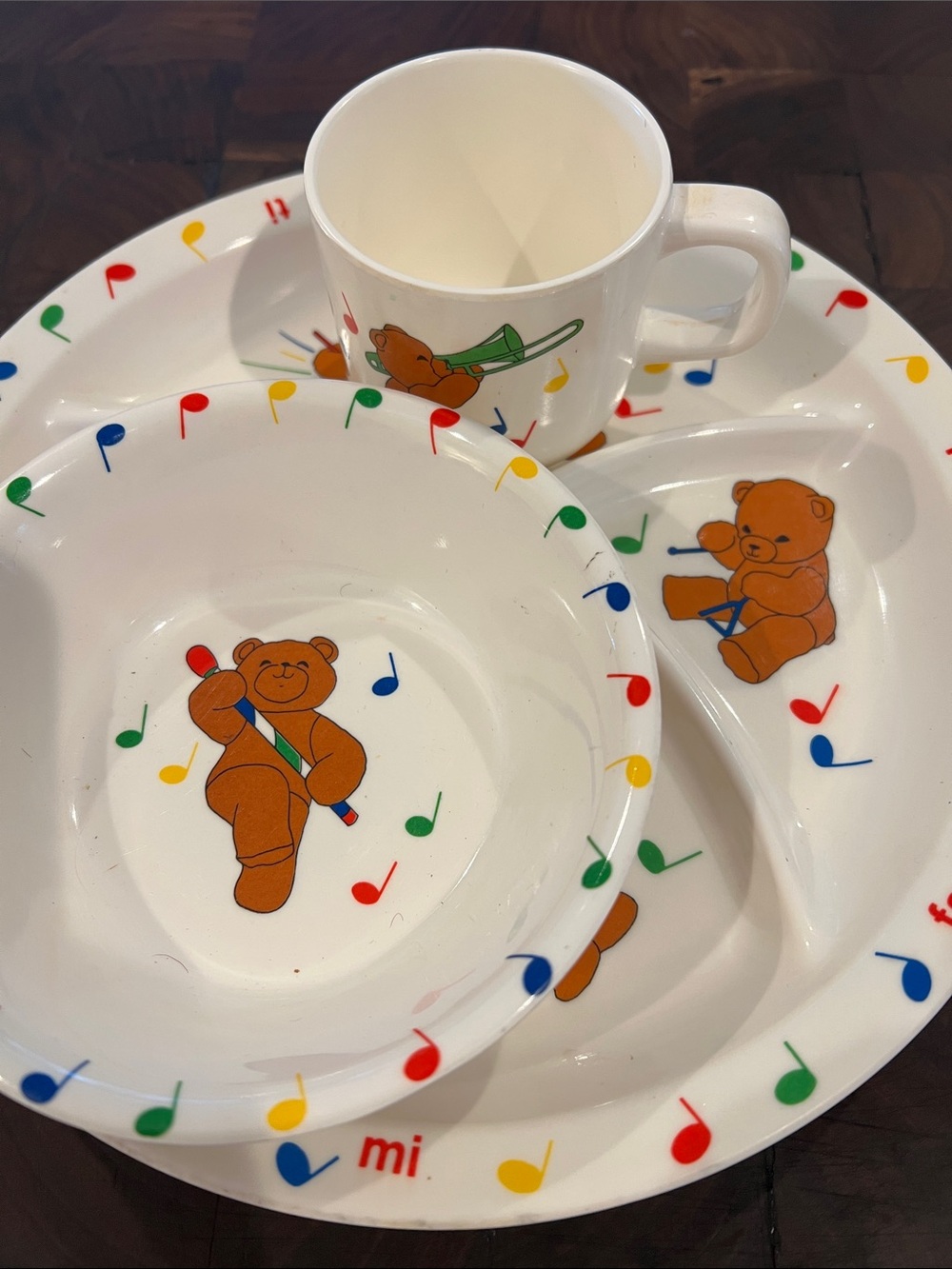 Children's White Bear Melody Melamine Dish Set - 3-Piece
